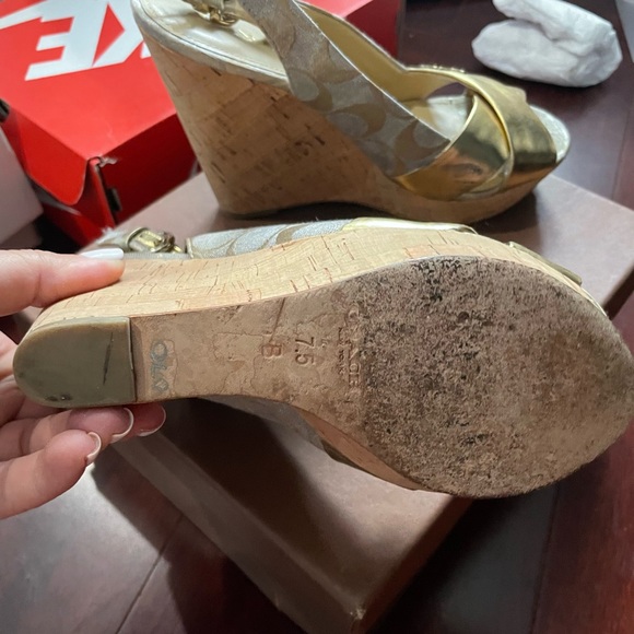 Gold Jessy Leather Canvas Strappy Sandals Wedges size 7.5 - Picture 4 of 5